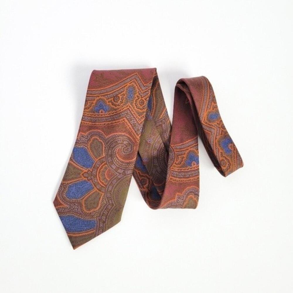 NEW Etro Tie Italian Silk Paisley Necktie NWOT Brown Green Orange Mens - Picture 9 of 9